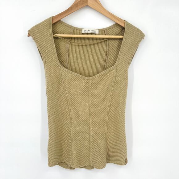 We the Free Boss Babe Tan Ribbed Tank Top Women's Large OB1704305 - Picture 4 of 7
